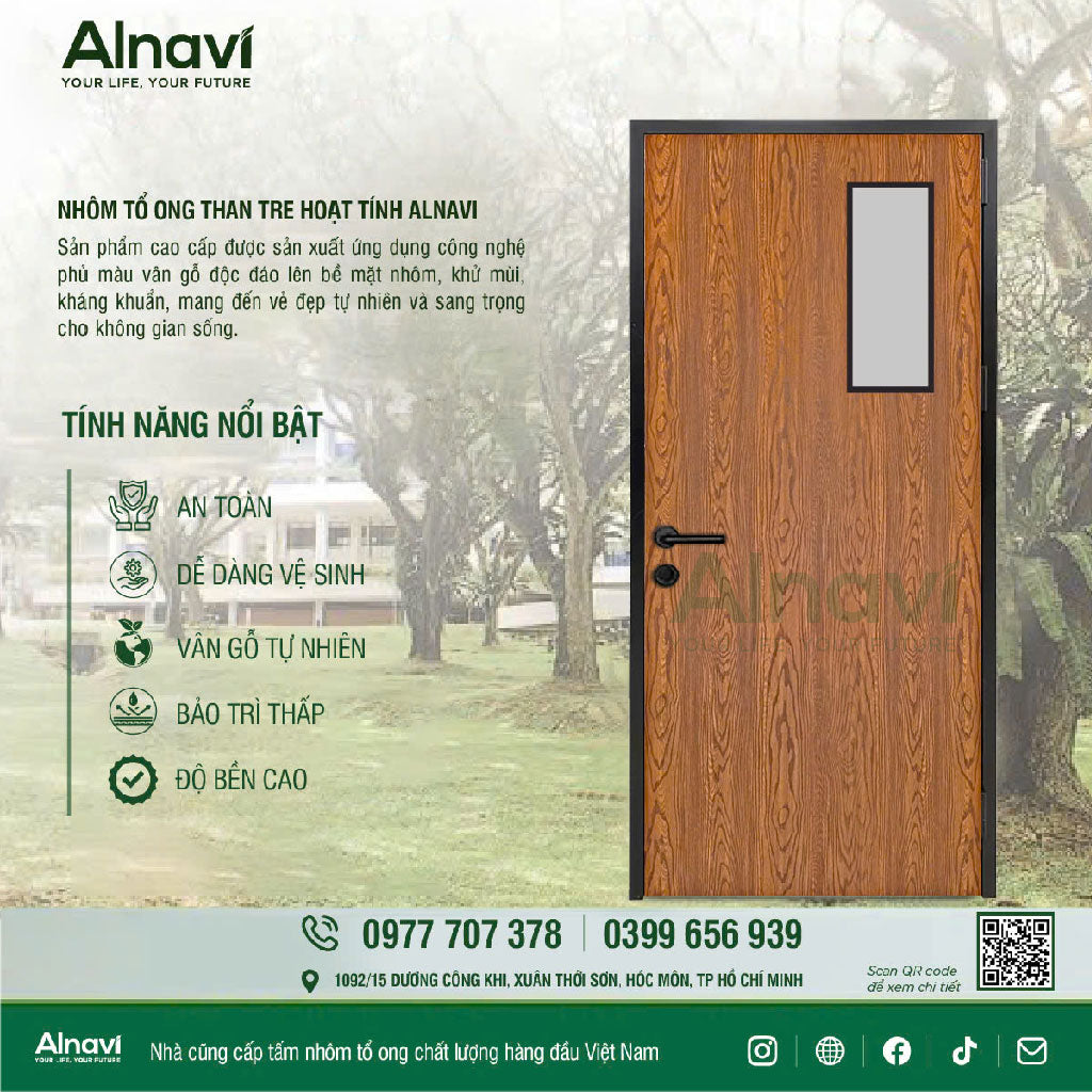 Cửa Phòng Ngủ Nhôm Tổ Ong Vân Gỗ Alnavi AL02