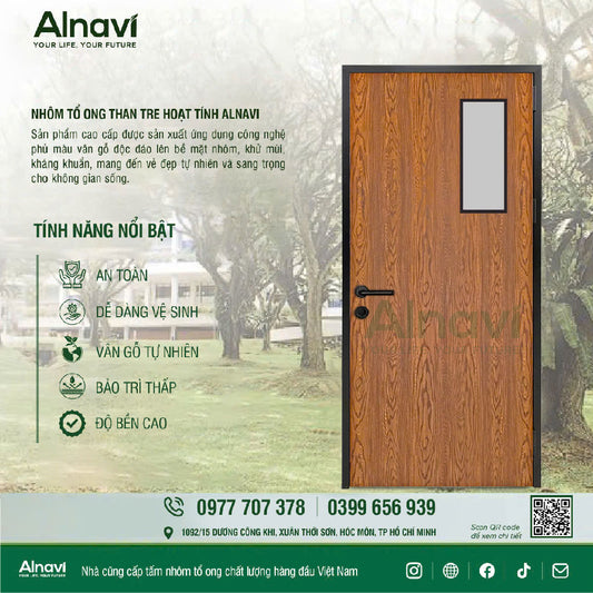 Cửa Phòng Ngủ Nhôm Tổ Ong Vân Gỗ Alnavi AL02