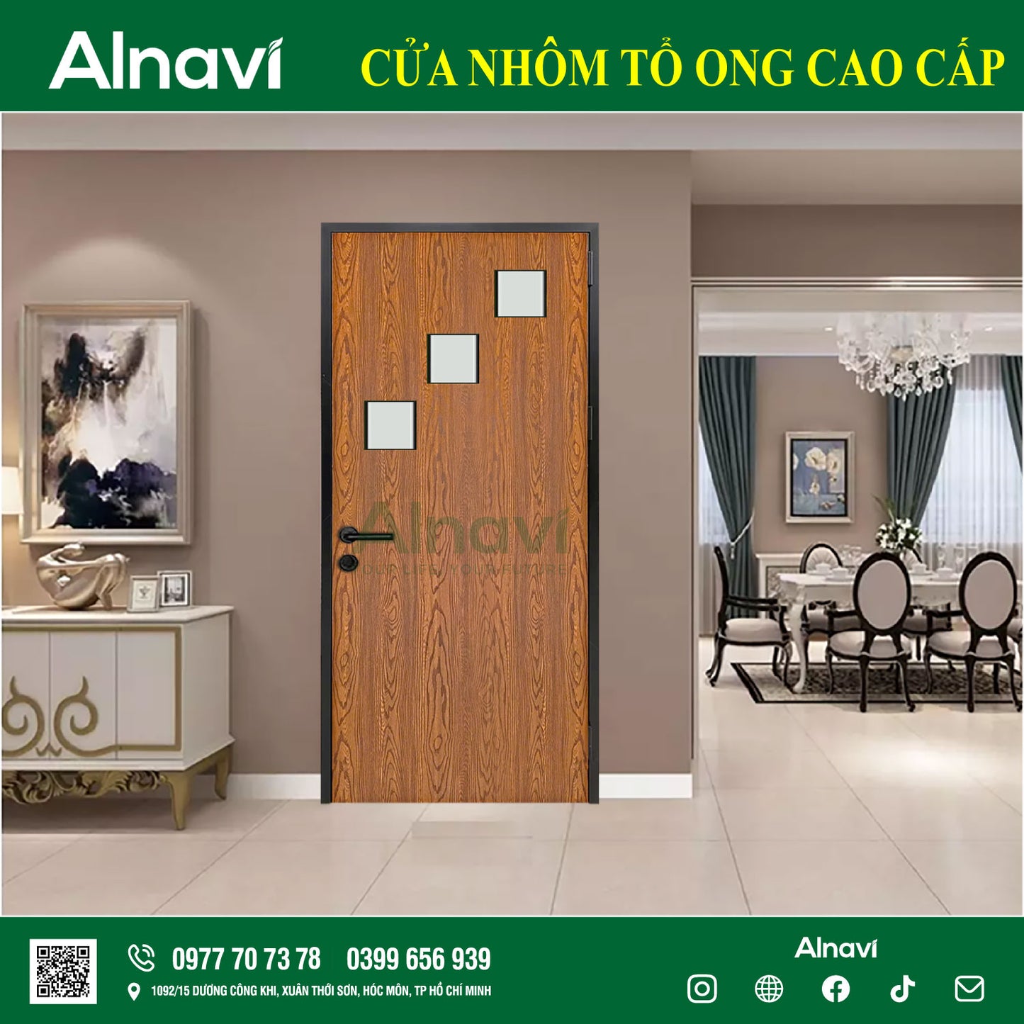 cửa nhôm tổ ong al02.2
